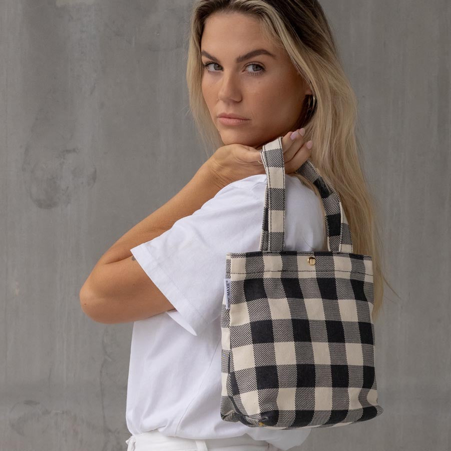 Mini Bonnie Tote Bag -- Black Gingham