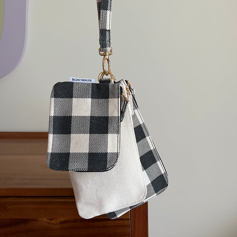 Bag Buddies Organiser Pouch Set - Black Gingham/Natural