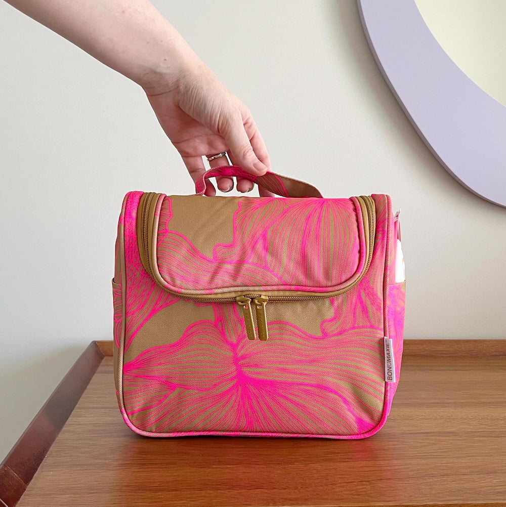 Bon Voyage Travel Toiletry Bag - Neon Pink/Tan Floral