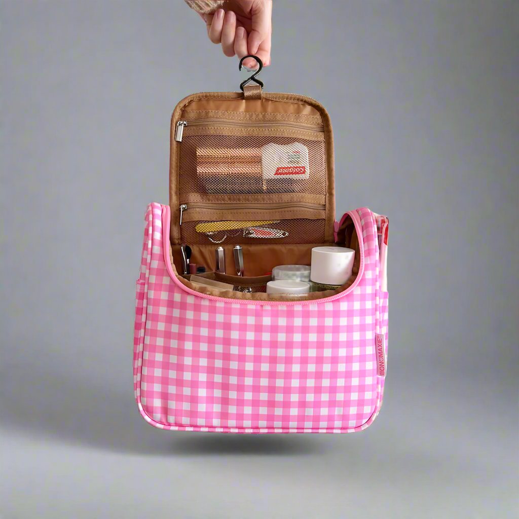 Bon Voyage Travel Toiletry Bag - Neon Pink Gingham