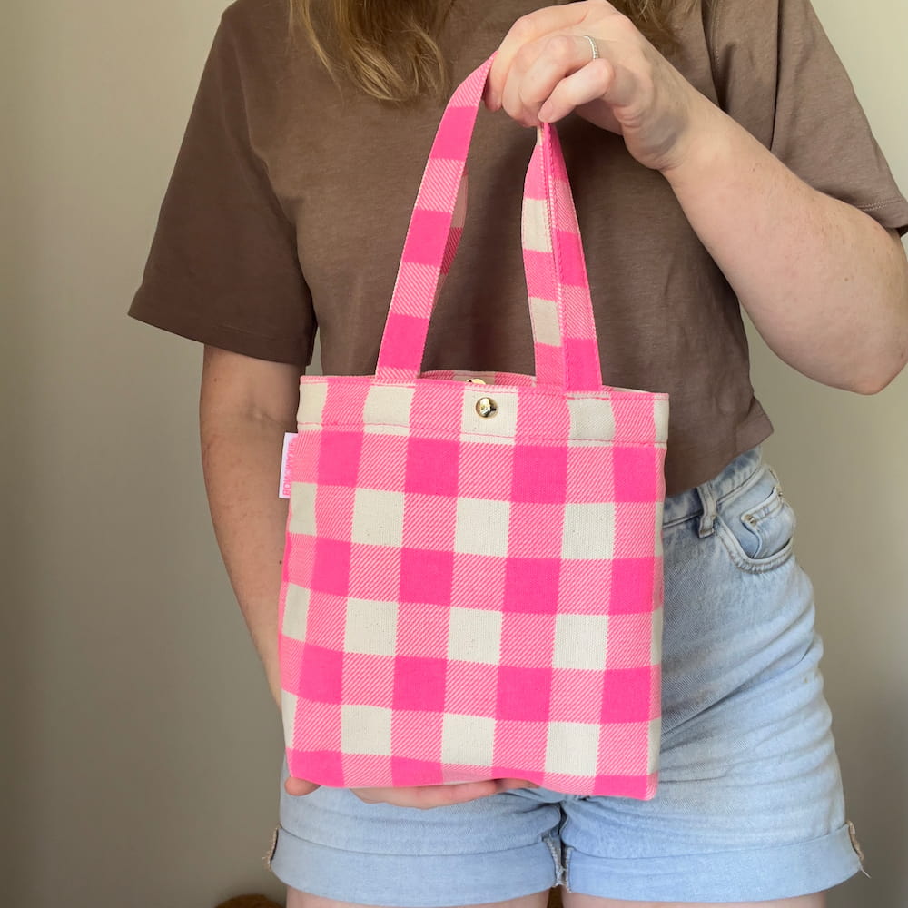 Mini Bonnie Tote Bag - Neon Pink Gingham