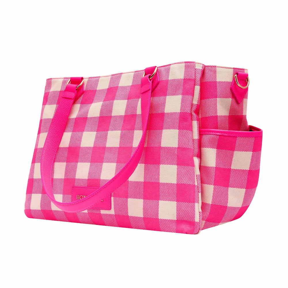 Nappy or Not Carryall Tote Bag - Neon Pink Gingham