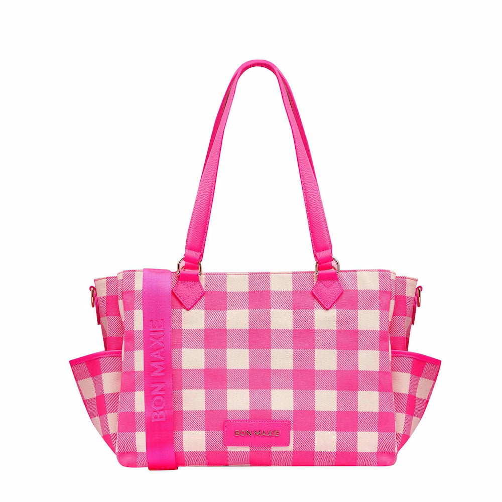 Nappy or Not Carryall Tote Bag - Neon Pink Gingham