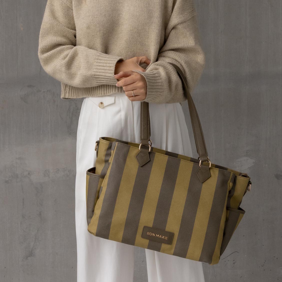 Carryall Tote + Pouch -- Khaki Stripe