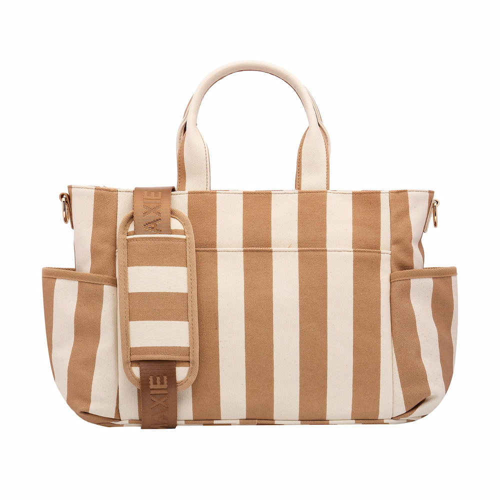 Multi-Pocket Nappy Bag -- Tan Stripe