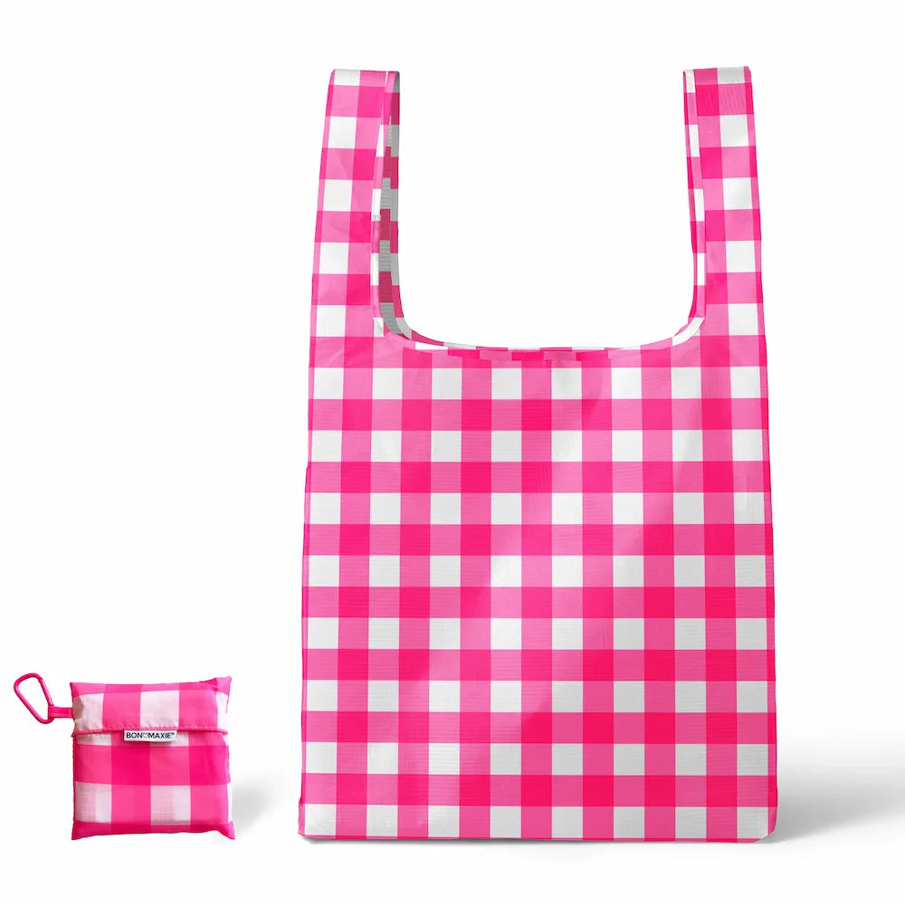 Reusable Shopping Bag - Neon Pink Gingham Bon Maxie