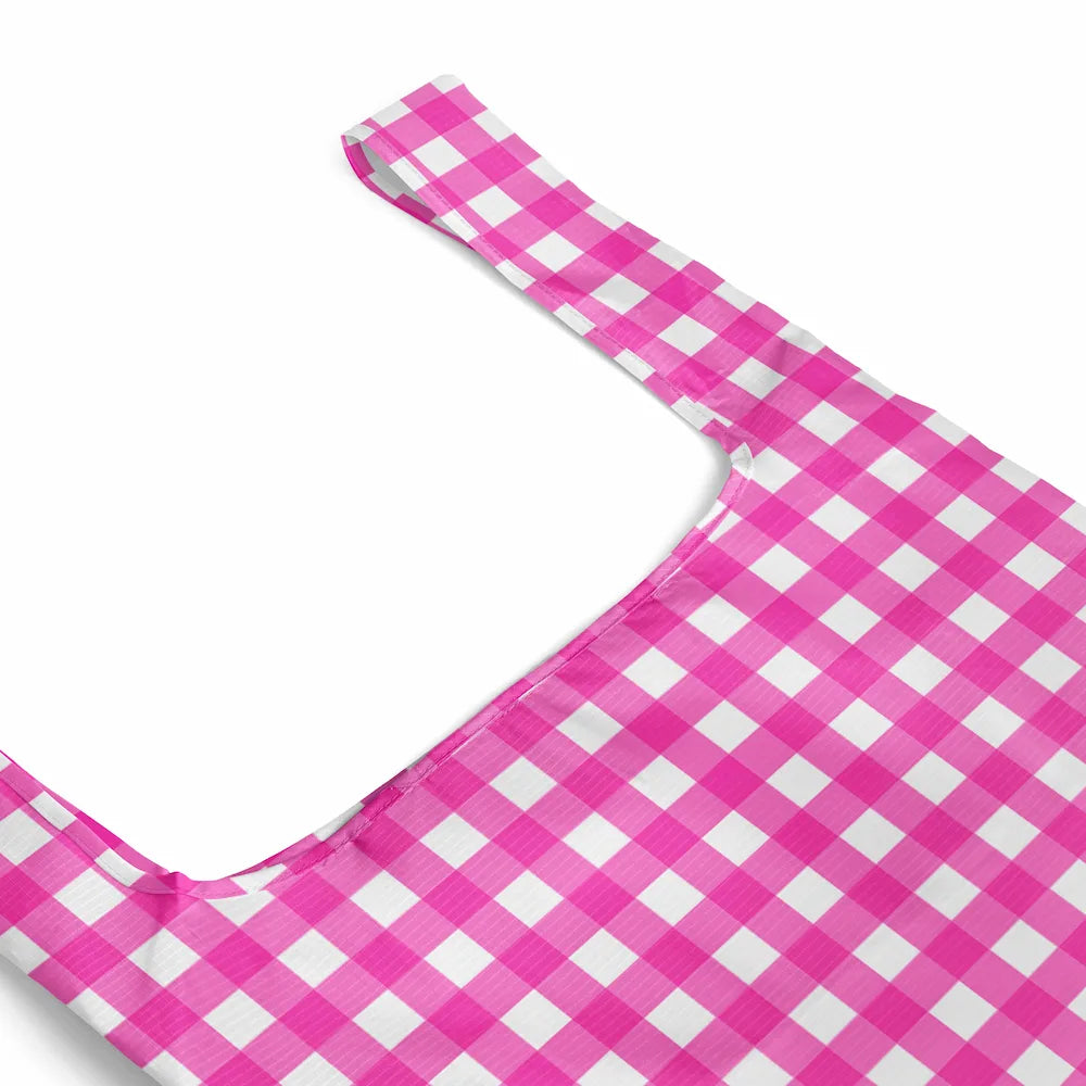 Reusable Shopping Bag - Neon Pink Gingham Bon Maxie