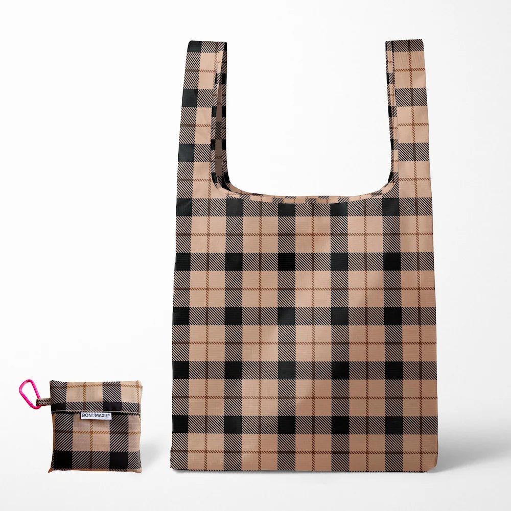 Reusable Shopping Bag - 2 Sizes - Tan Tartan Reusable Shopping Bags Mega