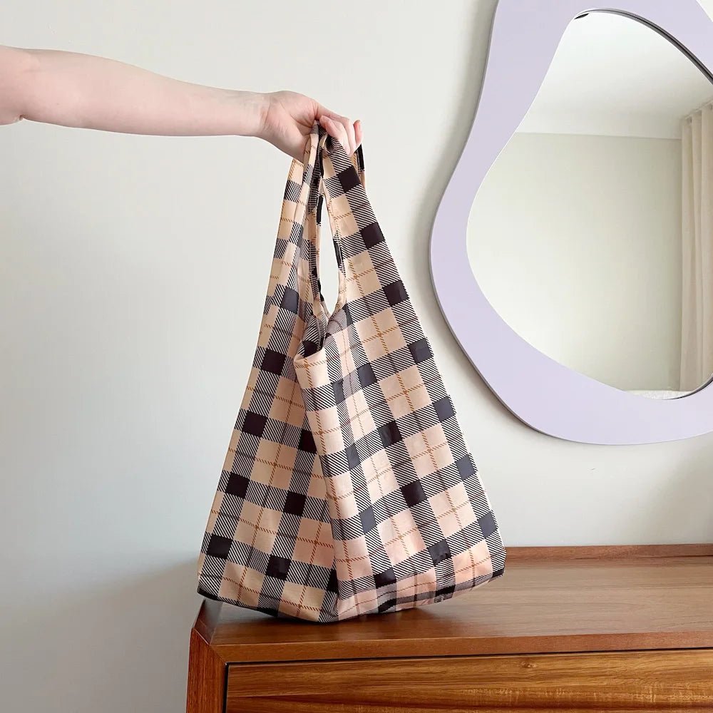 Reusable Shopping Bag - 2 Sizes - Tan Tartan Reusable Shopping Bags Mini