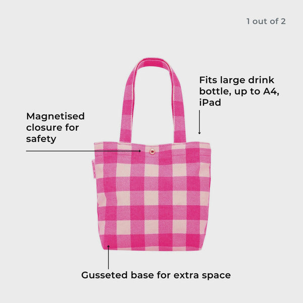 Bonnie Tote Bag Neon Pink Gingham